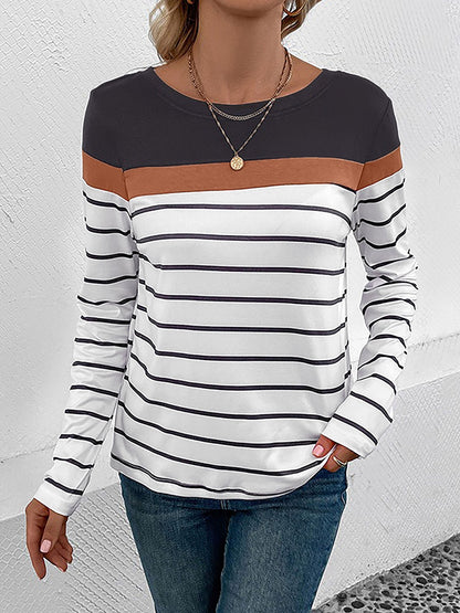 Round Neck Long Sleeve Striped Top