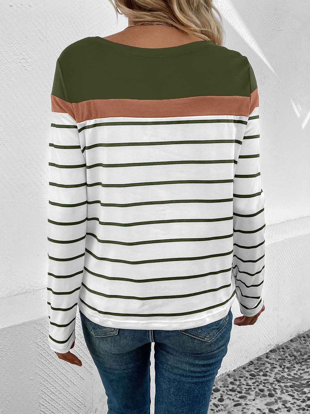 Round Neck Long Sleeve Striped Top