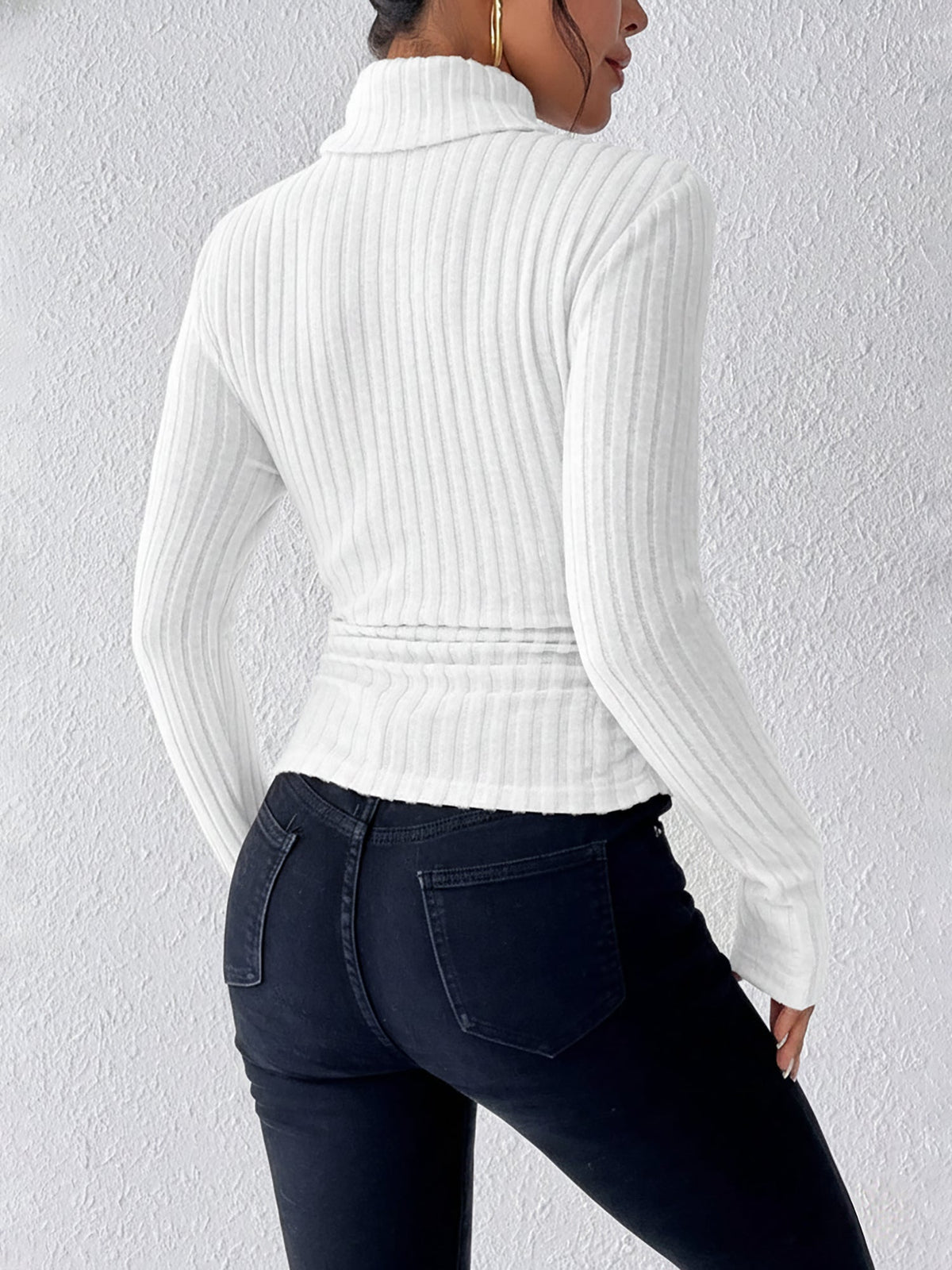 Turtleneck Long Sleeve Brushed Ribbed Knit Top