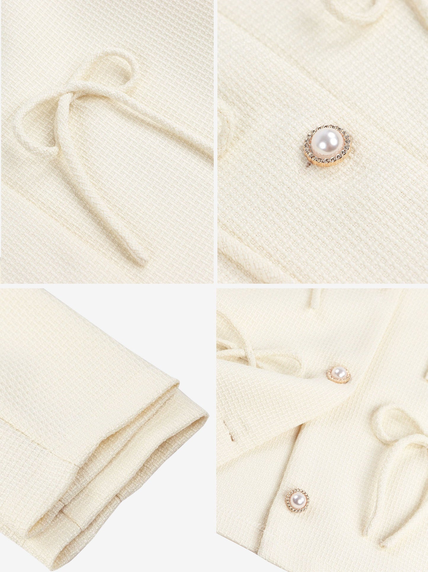Collarless Long Sleeves Bow Decor Cropped Jacket