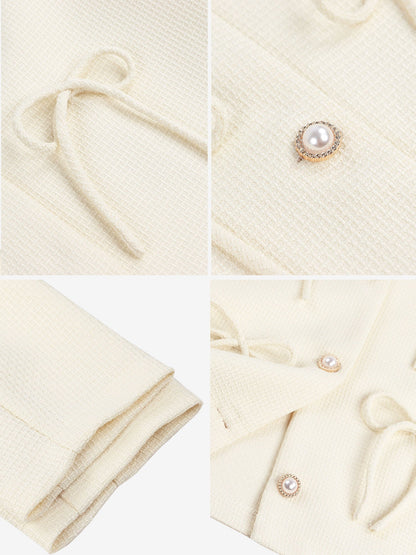 Collarless Long Sleeves Bow Decor Cropped Jacket