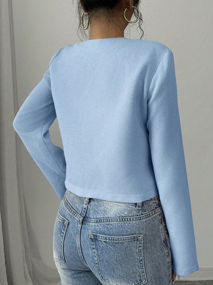 Collarless Long Sleeves Bow Decor Cropped Jacket