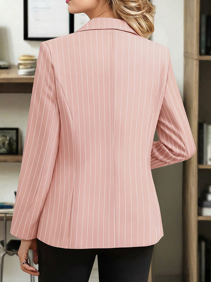 Notched Lapel Striped One Button Blazer