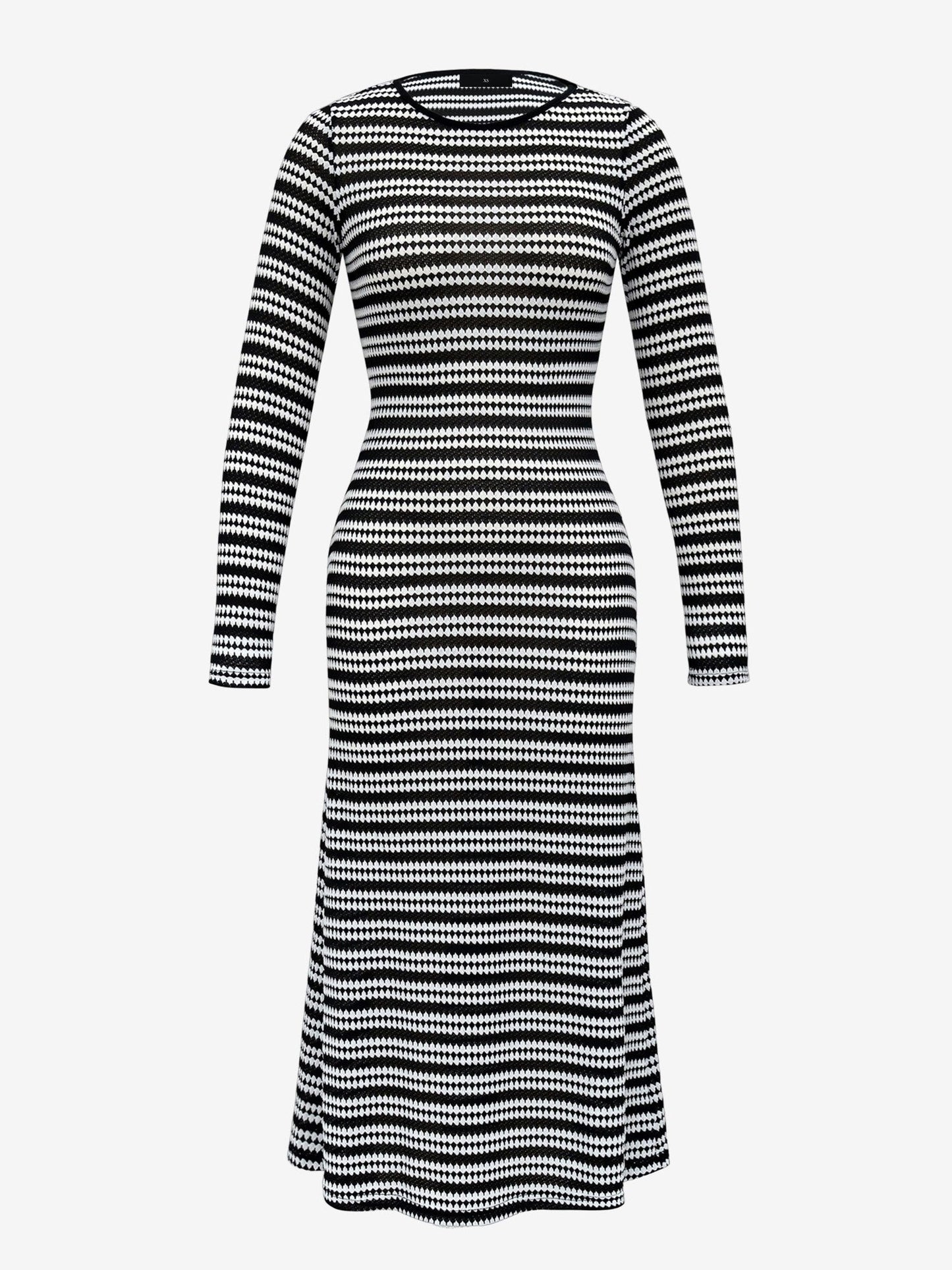 Striped Round Neck Thick Knitted Below-the-knee Dress