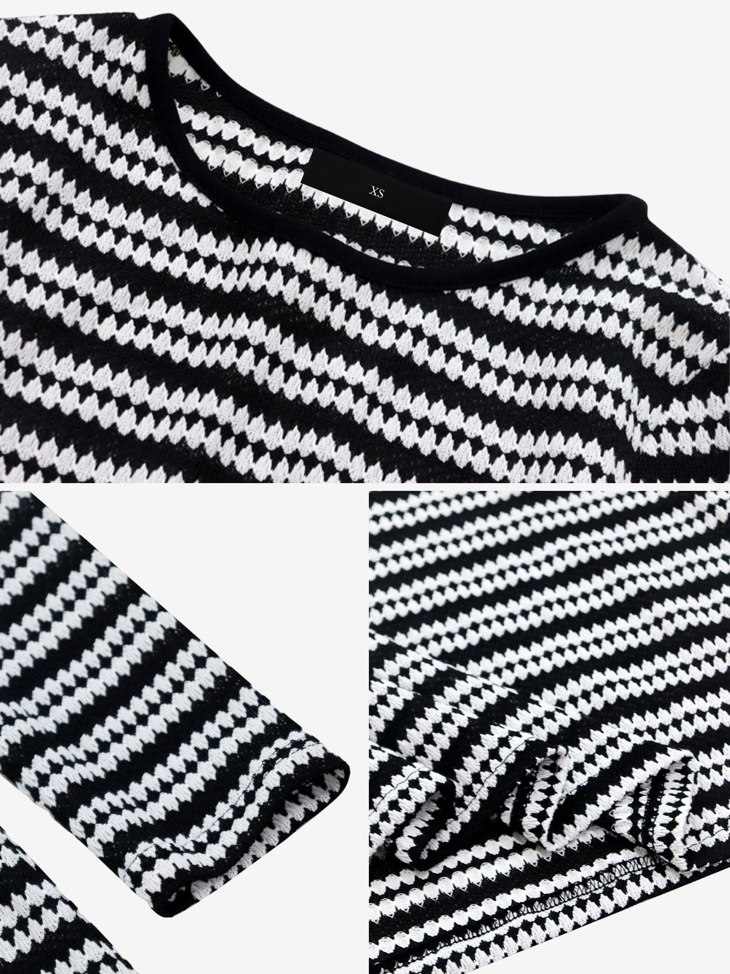 Striped Round Neck Thick Knitted Below-the-knee Dress