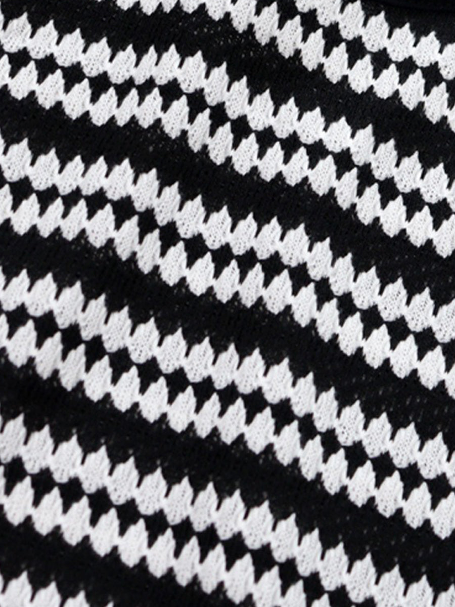 Striped Round Neck Thick Knitted Below-the-knee Dress