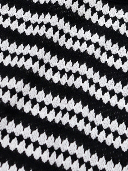Striped Round Neck Thick Knitted Below-the-knee Dress