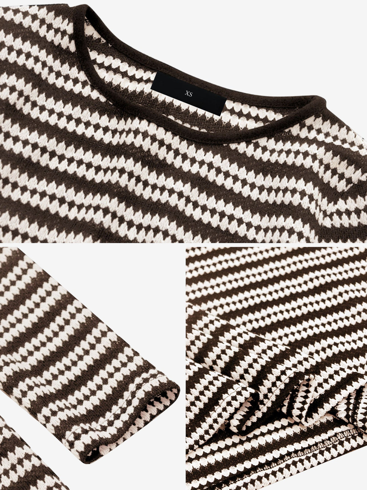 Striped Round Neck Thick Knitted Below-the-knee Dress