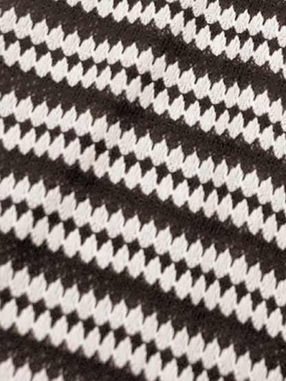 Striped Round Neck Thick Knitted Below-the-knee Dress