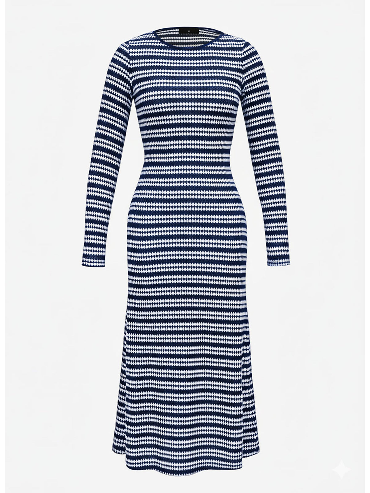 Striped Round Neck Thick Knitted Below-the-knee Dress