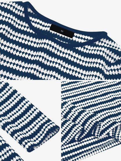 Striped Round Neck Thick Knitted Below-the-knee Dress