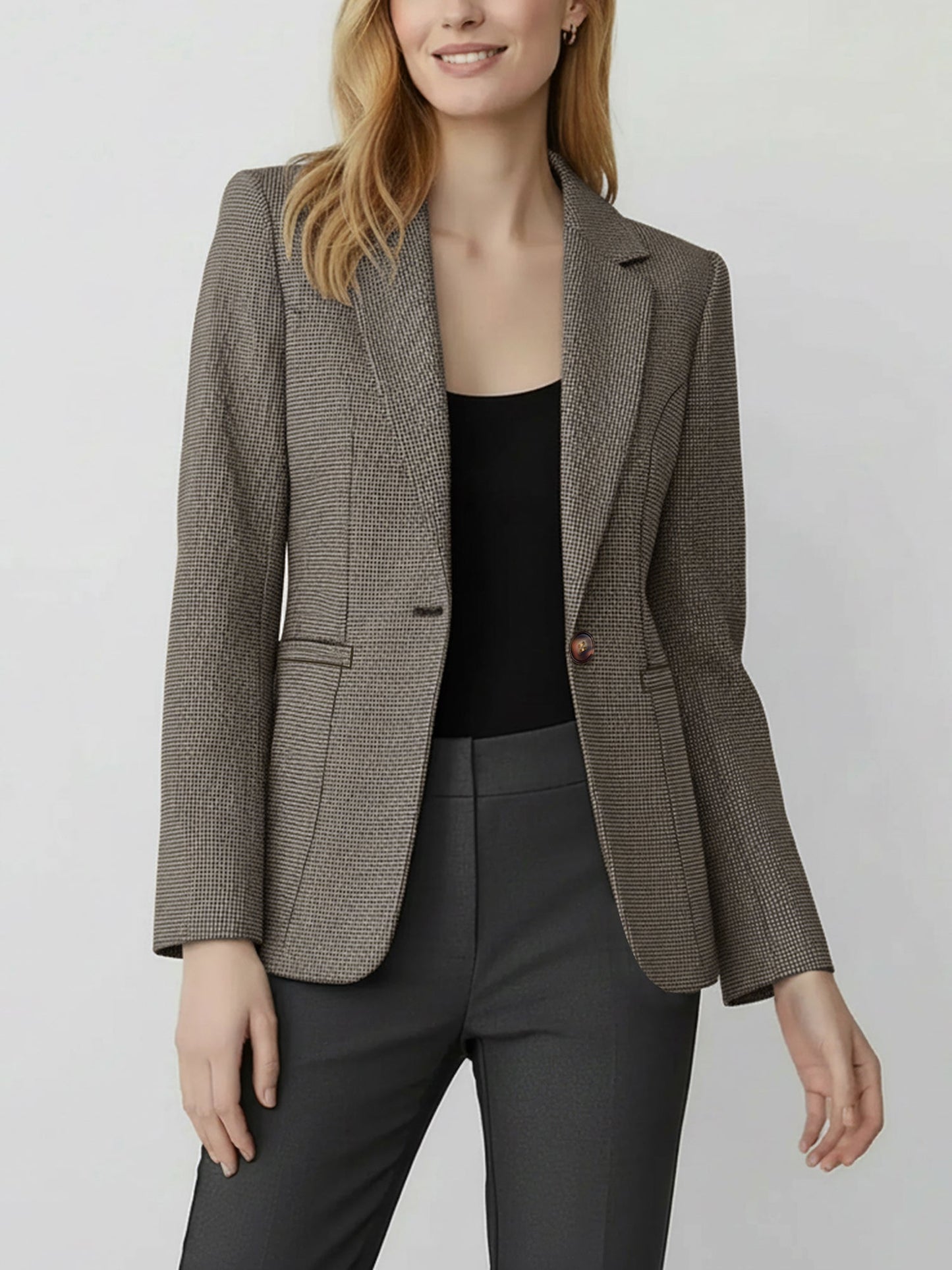 Notched Lapel Lined Long Sleeves Work Office Blazer