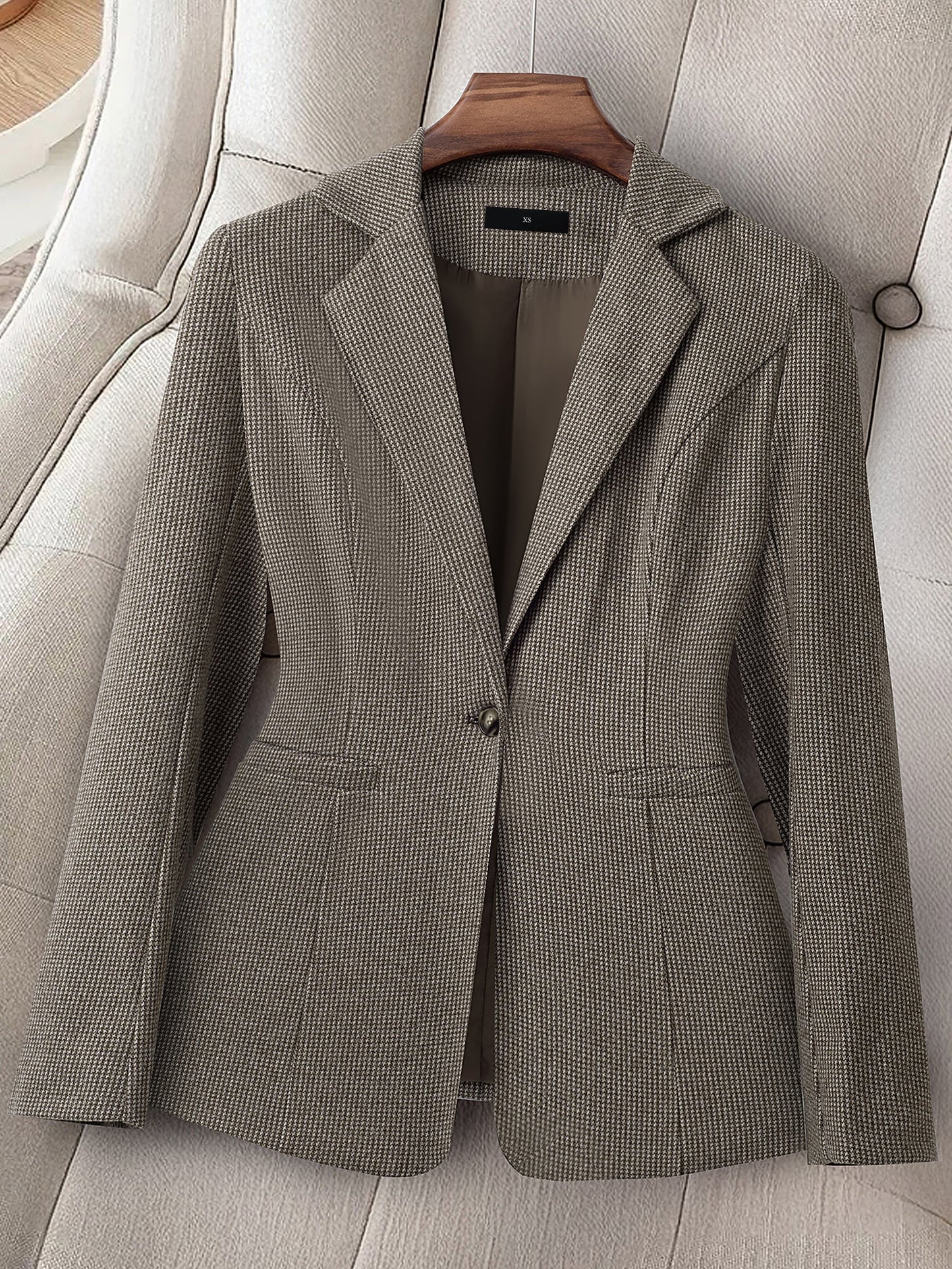 Notched Lapel Lined Long Sleeves Work Office Blazer