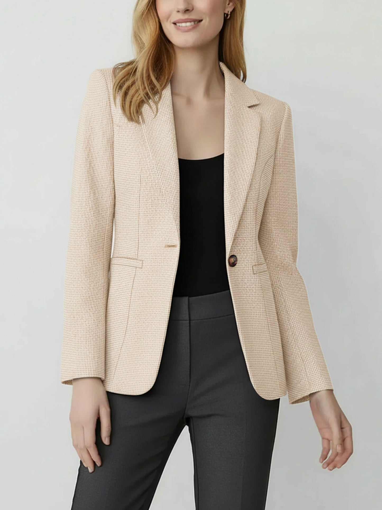 Notched Lapel Lined Long Sleeves Work Office Blazer