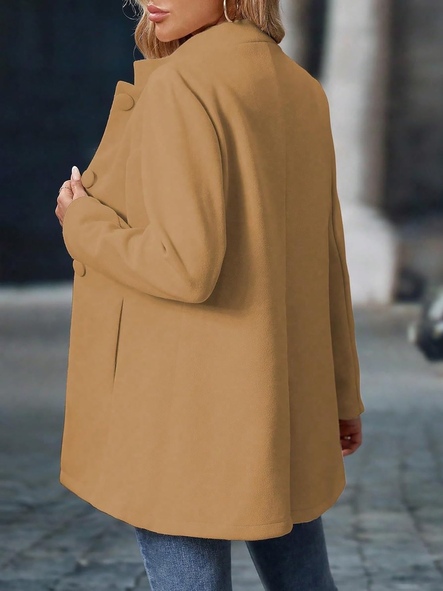Stand-Up Collar Long Sleeves Fully Lined Pea Coat