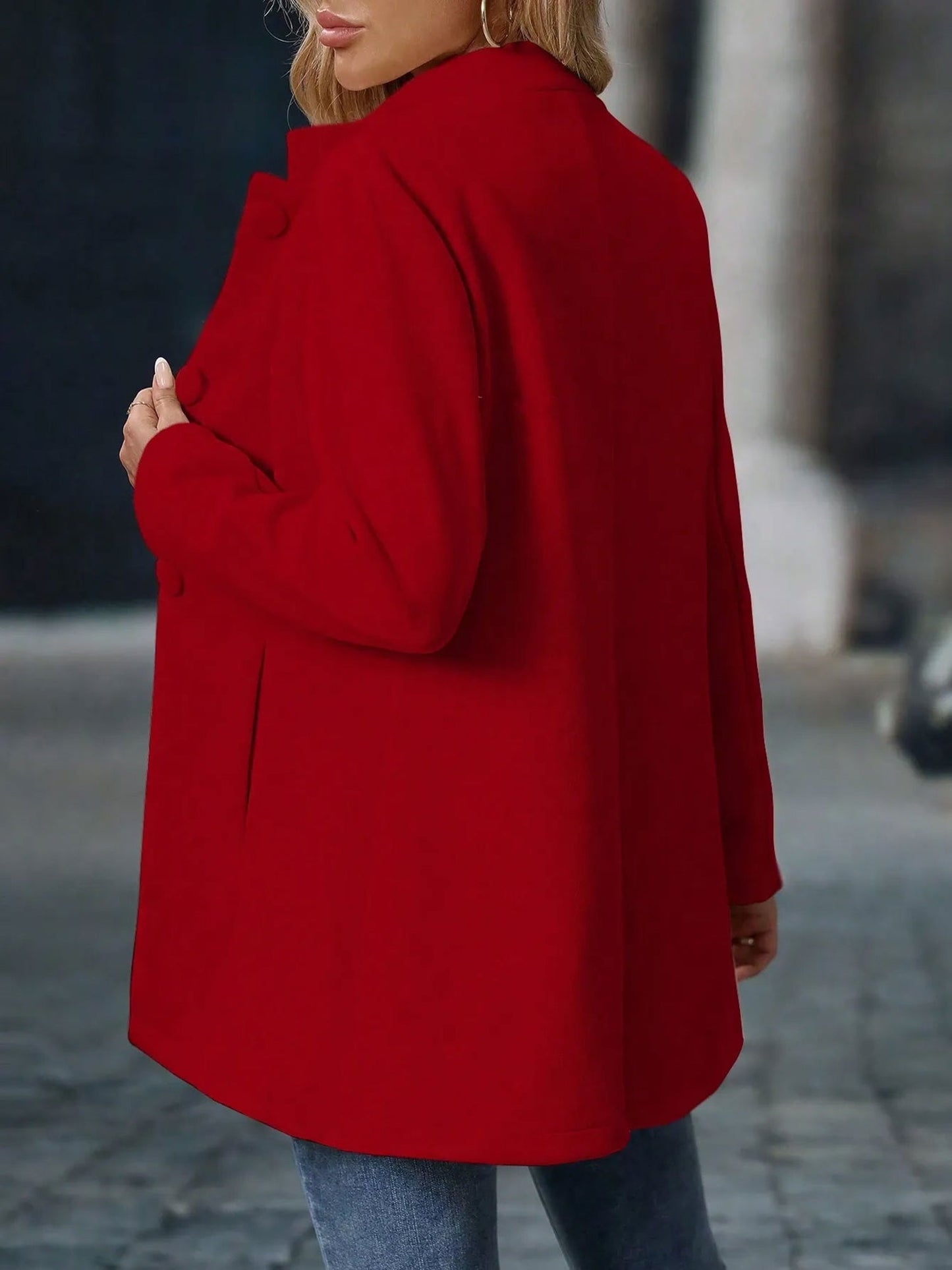 Stand-Up Collar Long Sleeves Fully Lined Pea Coat