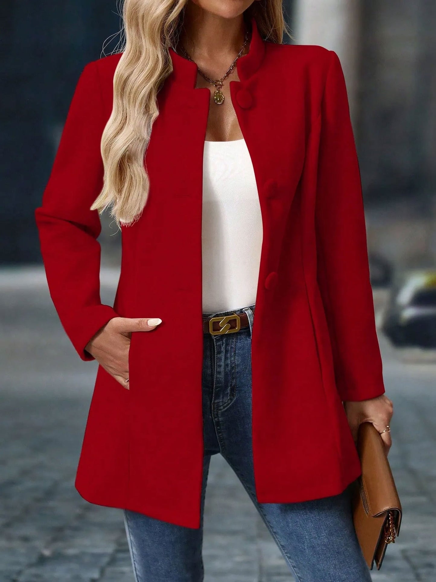 Stand-Up Collar Long Sleeves Fully Lined Pea Coat