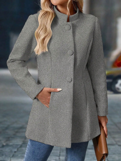 Stand-Up Collar Long Sleeves Fully Lined Pea Coat