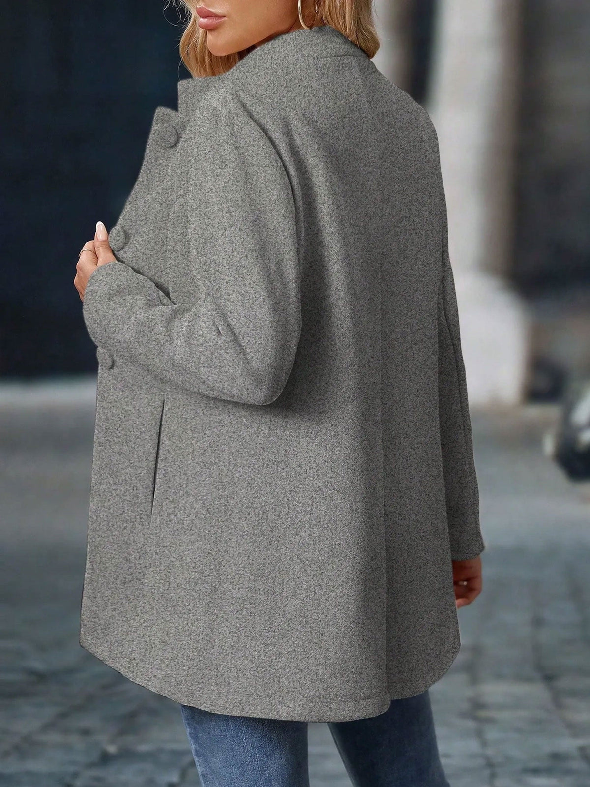 Stand-Up Collar Long Sleeves Fully Lined Pea Coat