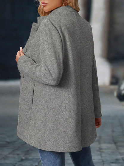 Stand-Up Collar Long Sleeves Fully Lined Pea Coat