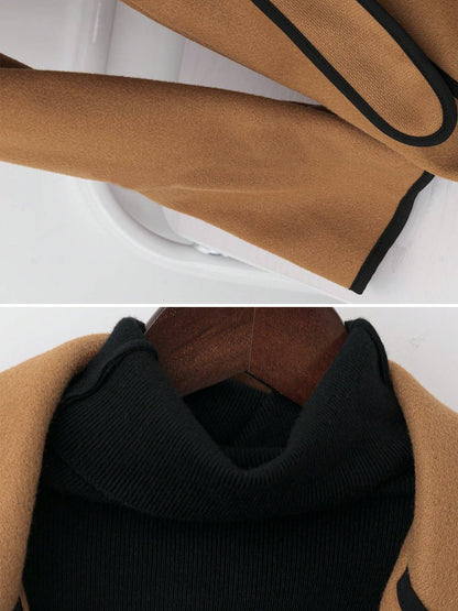 Notched Lapel Long Sleeves Belted Maxi Length Coat