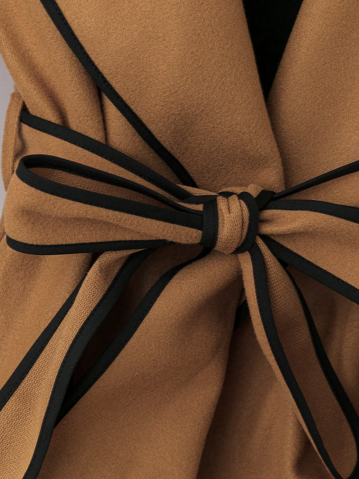 Notched Lapel Long Sleeves Belted Maxi Length Coat