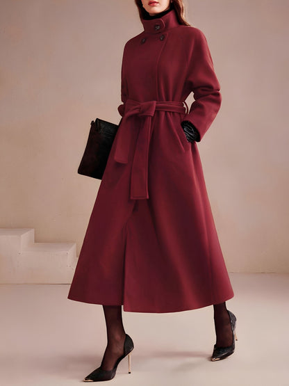 Convertible Collar Belted Fully Lined Maxi Length Trench Coat