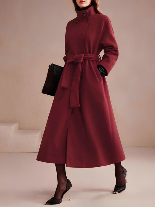 Convertible Collar Belted Fully Lined Maxi Length Trench Coat