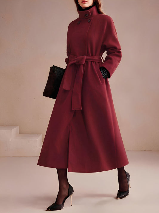 Convertible Collar Belted Fully Lined Maxi Length Trench Coat