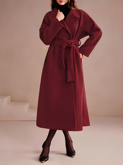 Convertible Collar Belted Fully Lined Maxi Length Trench Coat