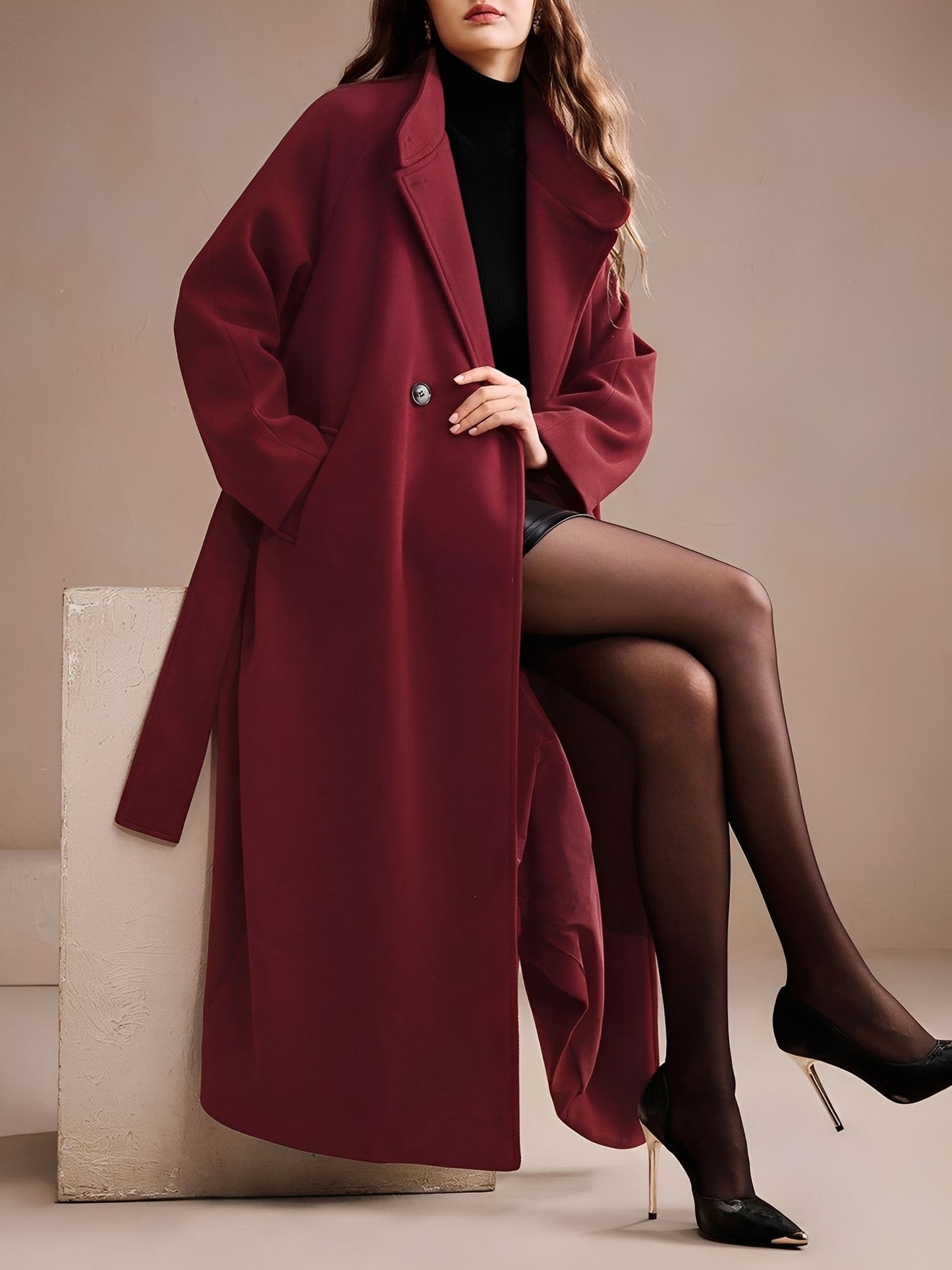 Convertible Collar Belted Fully Lined Maxi Length Trench Coat