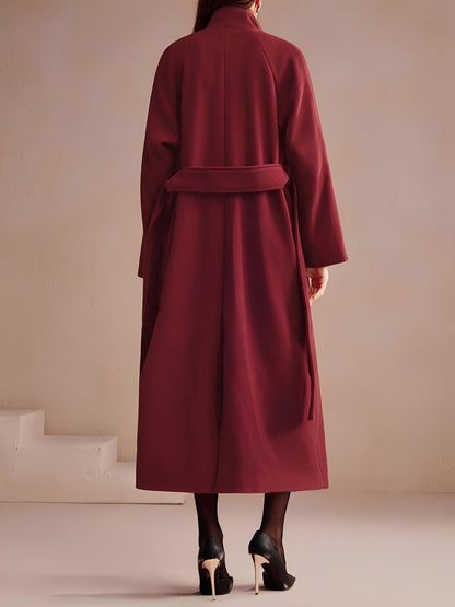 Convertible Collar Belted Fully Lined Maxi Length Trench Coat