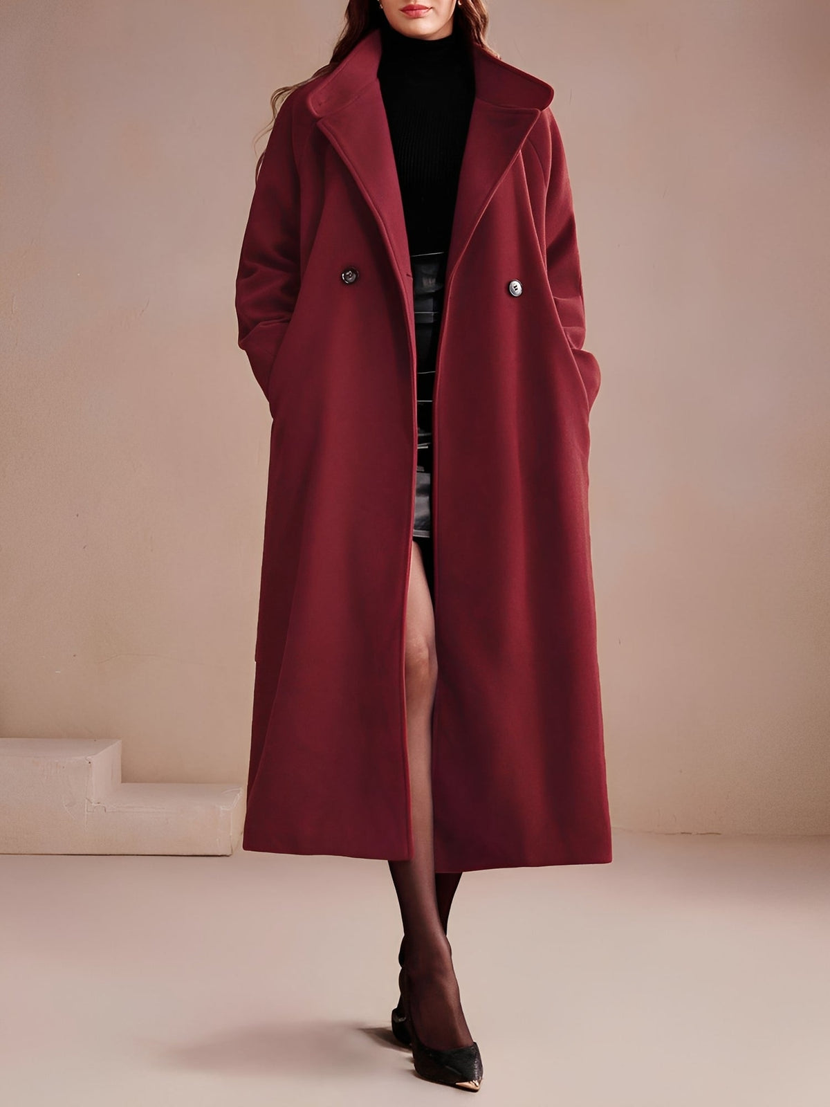 Convertible Collar Belted Fully Lined Maxi Length Trench Coat