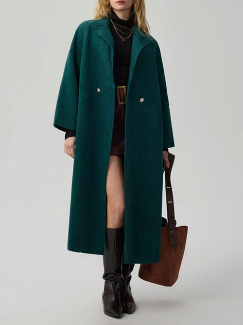 Notched Lapel Double Breasted Maxi Length Coat