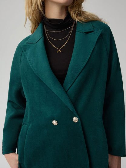 Notched Lapel Double Breasted Maxi Length Coat
