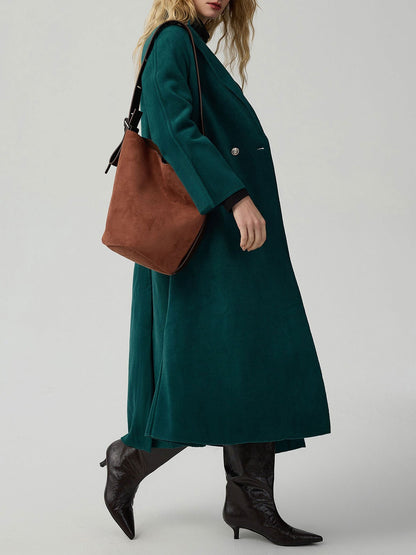 Notched Lapel Double Breasted Maxi Length Coat