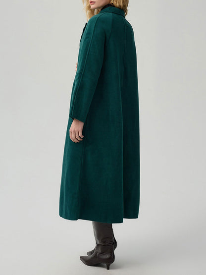 Notched Lapel Double Breasted Maxi Length Coat