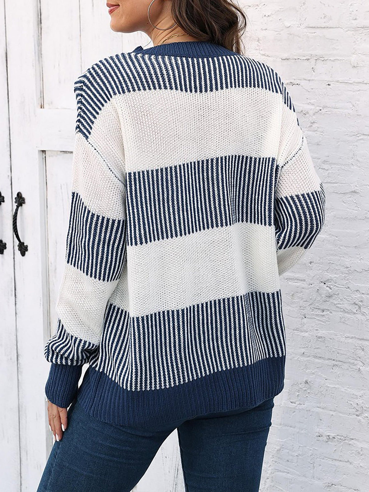 Casual Loose Fit Striped Knitted Pullover Sweater