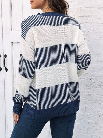 Casual Loose Fit Striped Knitted Pullover Sweater