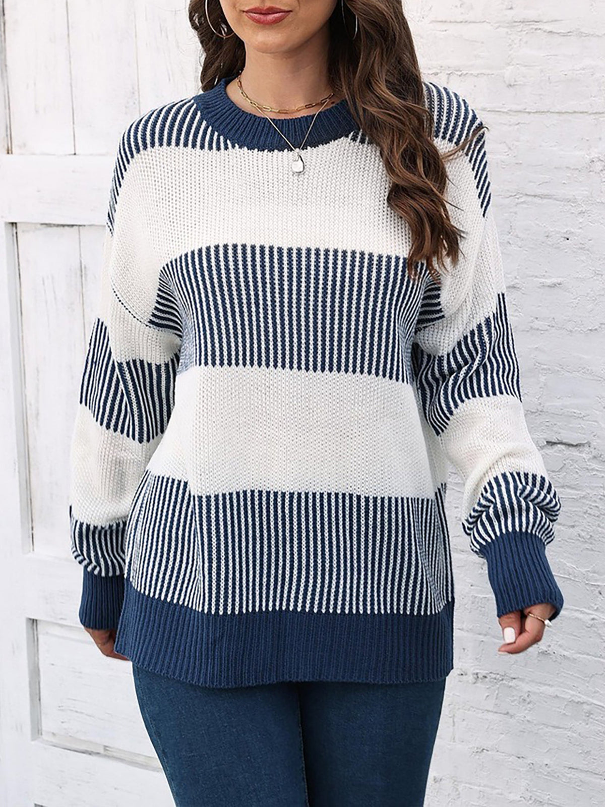 Casual Loose Fit Striped Knitted Pullover Sweater