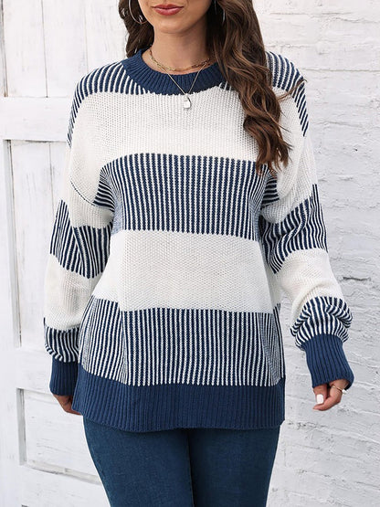 Casual Loose Fit Striped Knitted Pullover Sweater