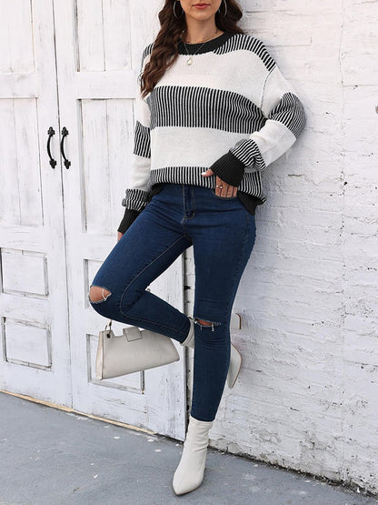 Casual Loose Fit Striped Knitted Pullover Sweater