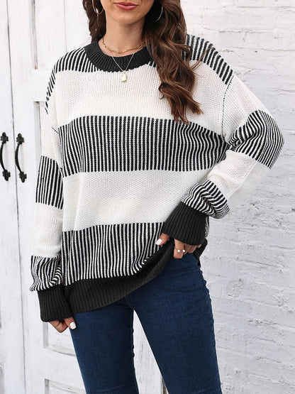 Casual Loose Fit Striped Knitted Pullover Sweater