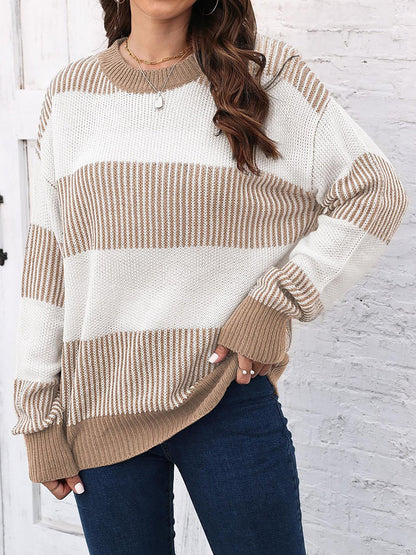 Casual Loose Fit Striped Knitted Pullover Sweater