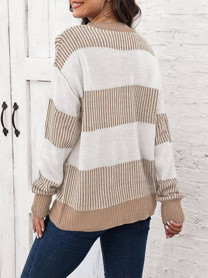 Casual Loose Fit Striped Knitted Pullover Sweater