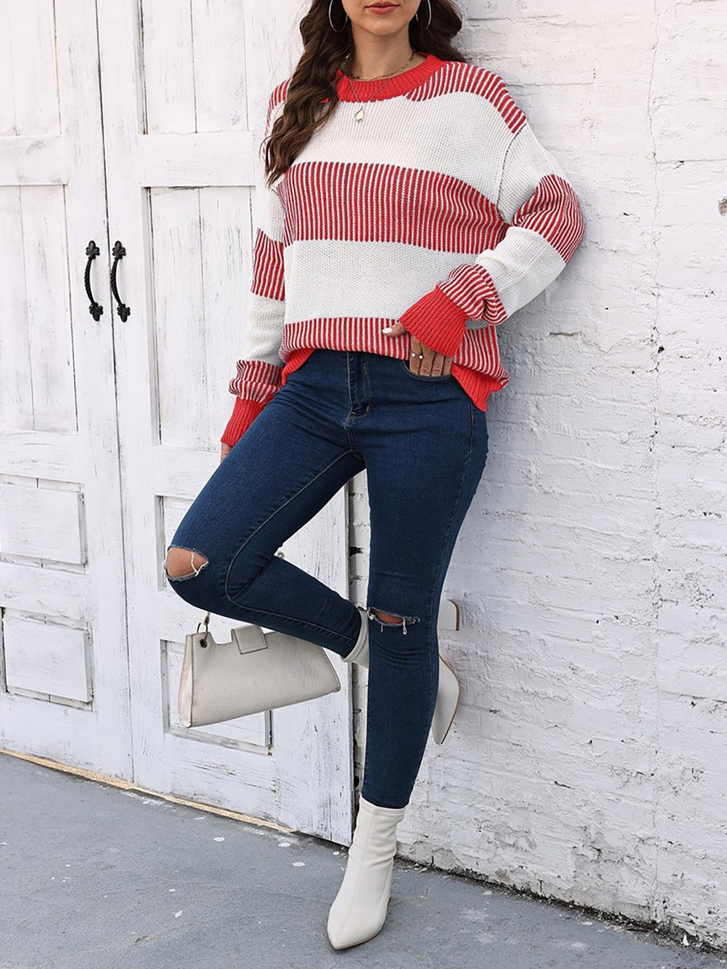 Casual Loose Fit Striped Knitted Pullover Sweater