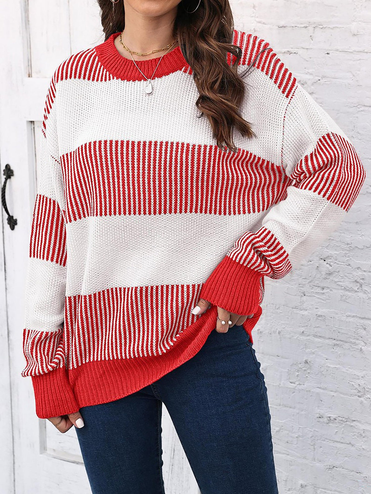 Casual Loose Fit Striped Knitted Pullover Sweater