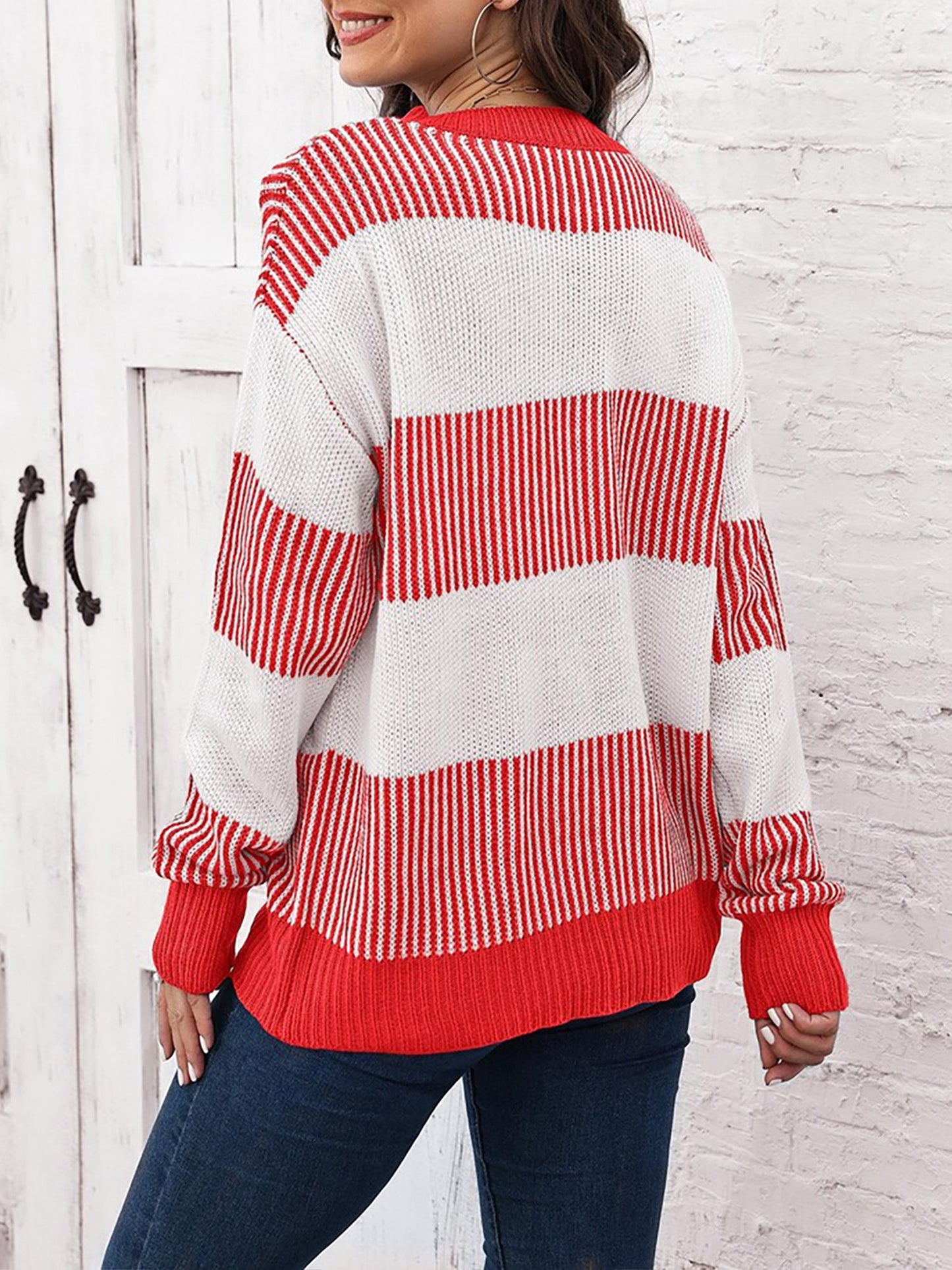 Casual Loose Fit Striped Knitted Pullover Sweater