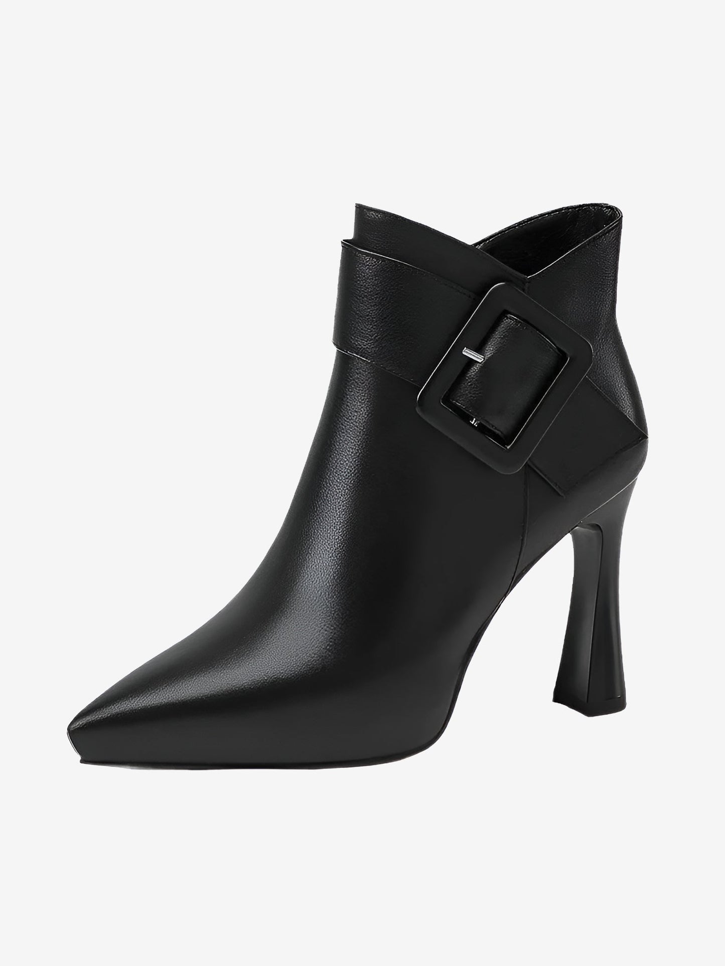 Pointed Toe Buckle Detail Faux Leather Ankle Boots