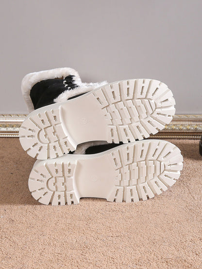 Fuax Fur Fleece-Lined Lace-Up Mid-Calf Boots